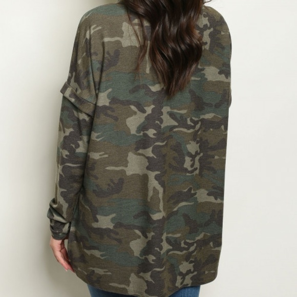 CAMO COWL NECK TUNIC TOP - Picture 3 of 7